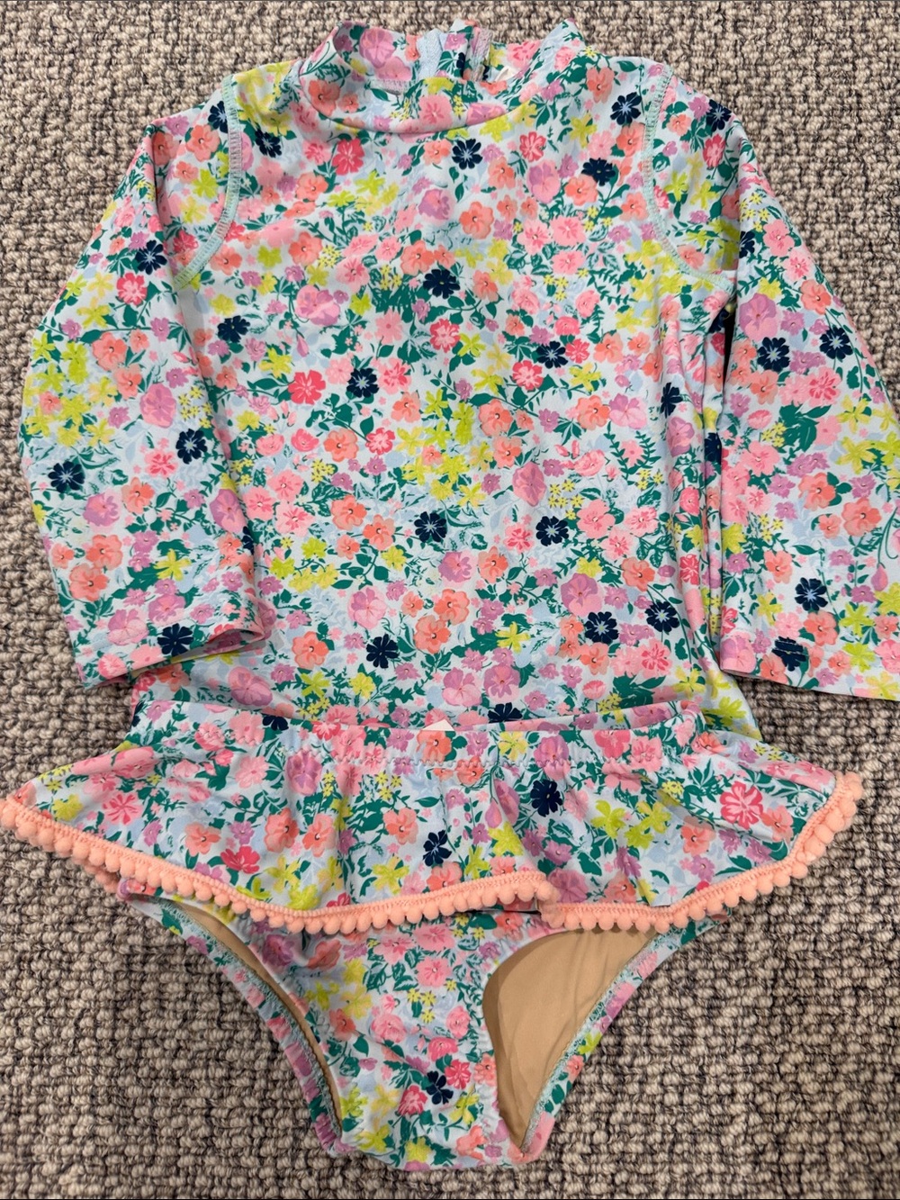 Shade Critters Floral Long-Sleeve Ruffle Swimsuit - Pink, Green, Navy